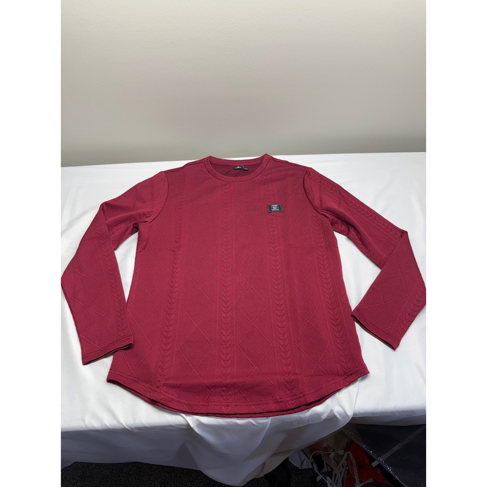 JMIERR Mens Burgundy Textured Diamond Knit Long Sleeve‎ Crewneck Top Size M NEW